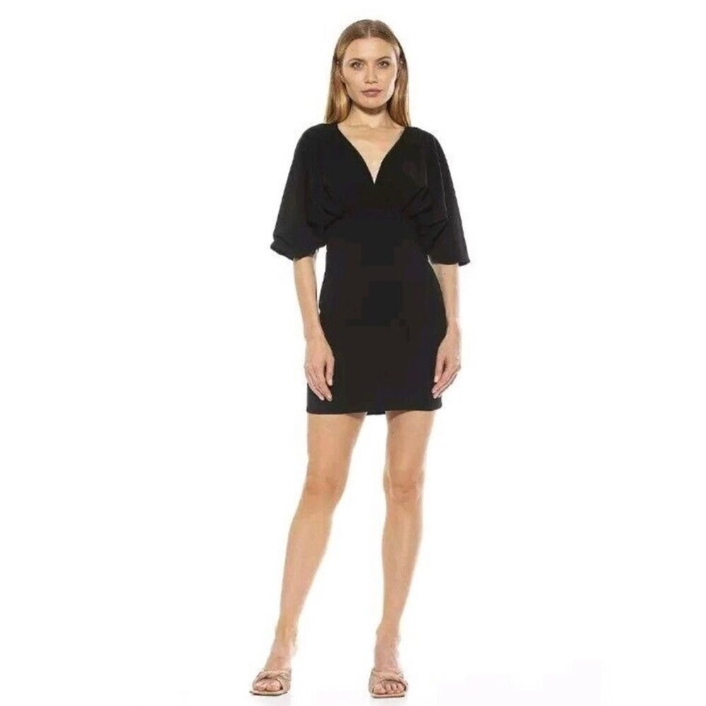 Alexa Admor | Elegant Black V-Neck Dress with Drape Sleeves